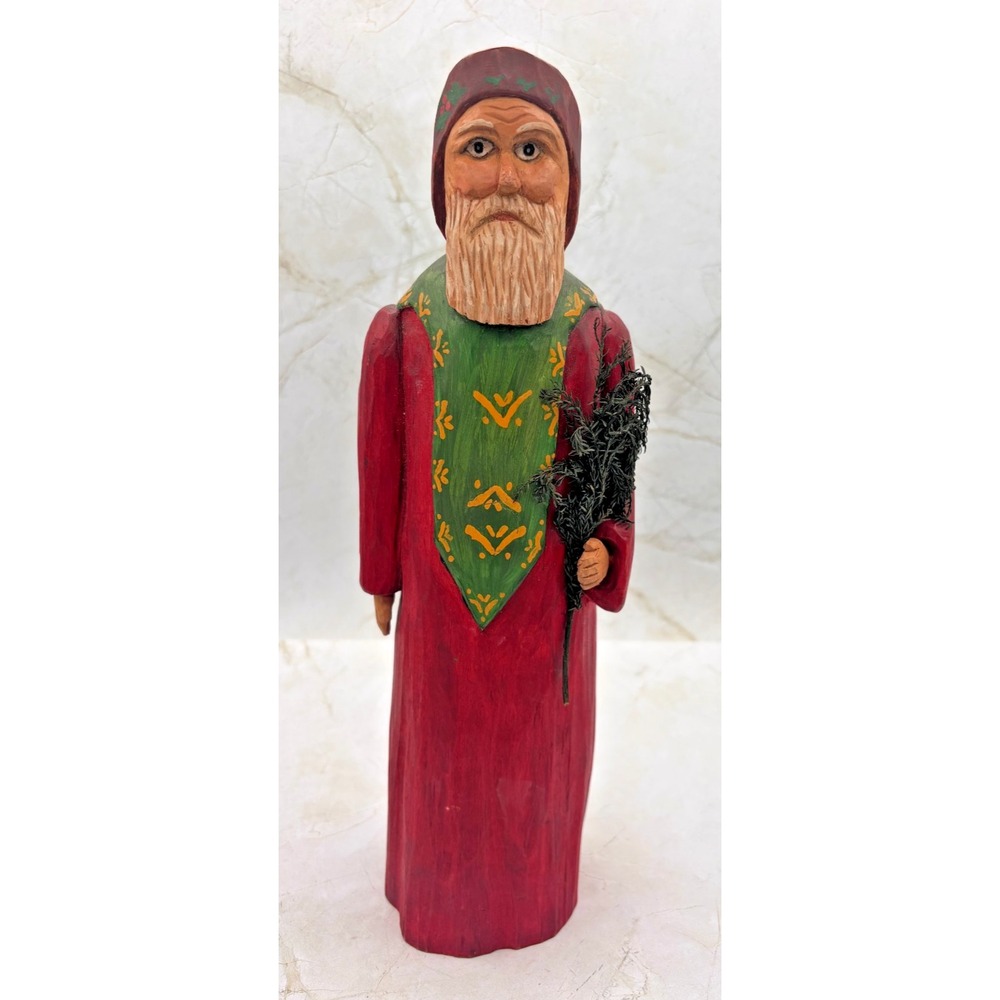 Hand Carved Wood Santa Figure Brenda Yeager Moore '95 Folk Art Christmas Carving